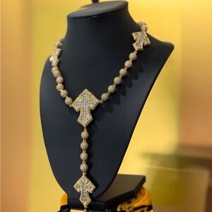 Gold Silver 3 Cross Necklace 16inch